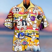 preiswerte Retro Vintage Druck-Herren Bowlingkugel Hemd Hawaiihemd Sommerhemd Aloha-Shirt Kurze Ärmel Hemd Umlegekragen Tropisch Modisch Hawaiianisch Strasse Casual Hawaiianisch Gelb Schwarz / Rot Rote S M L