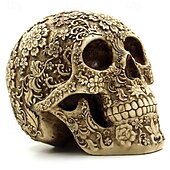 お買い得  ハロウィンの吊るし飾りとテーブルトップ装飾-ハロウィン スカル オーナメント 花柄 スケルトン ヘッド フィギュア 樹脂製 ハロウィン パーティー バー デスクトップ 不気味なディスプレイ お化け屋敷 小道具 コレクター向け 装飾品