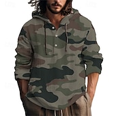 preiswerte Herren Popover Hemden-Herren Hemd Popover-Hemd Sommerhemd Freizeithemd Strandhemd Rote Kaki Hellgrau Dunkelgray Langarm Tarnung Mit Kapuze Urlaub Ferien Kordelzug Bekleidung Polyester Mode Lässig Bequem