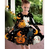 levne Dívčí halloweenské kostýmy-předvečer Všech svatých Girls &#039; 3D Zvíře Dýně Šaty Dlouhý rukáv Léto Jaro Dovolená Denní Princeznovské Krásná Sladký Děti 4-12 let Volnočasové šaty Áčkové šaty Délka ke kolenům Běžný