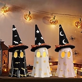 economico Illuminazione di Props di Halloween-Statuetta fantasma di Halloween, piccole statuette fantasma in resina con luce, fantasmi luminosi con cappelli da strega, simpatica statua fantasma per decorazioni spettrali di Halloween per tavoli da