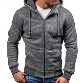 economico Felpa con cappuccio in pile-Per uomo Felpa con cappuccio Felpa con zip Felpa con cappuccio in pile Nero Grigio chiaro Grigio scuro Con Cappuccio Semplice Con zip Tasca Frontale Sport &amp; Outdoor Casuale Quotidiano Streetwear Cool