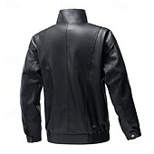 abordables Veste en simili-cuir-Homme Veste en Similicuir Veste moto Blouson de Moto Vacances Quotidien Coupe-vent Chaud Avec Poches Automne Hiver Uni Mode Classique Col montant Régulier Noir Jaune Gris Veste