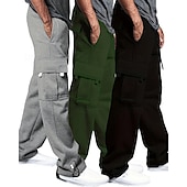 voordelige Joggingbroeken-Multi-pakketten 3 stuks Voor heren Zwart + grijs + blauw Joggingbroek met wijde pijpen Broek Elastische taille Trekkoord Effen Vakantie Alledaagse kleding Polyester Lente