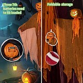 お買い得  ハロウィンの小道具の照明-4フィートのアニマトロニクスゴーストパンプキン、吊り下げ式回転ヘッドライトアップジャックパンプキンゴーストサウンドアクティブハロウィン屋外パーティー装飾、不気味な音付き、怖いお化け屋敷の小道具、庭、芝生用