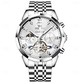abordables Relojes mecánicos-OLEVS Hombre Relojes Mecánico Al Aire Libre Moda Reloj Casual Reloj de Muñeca Cuerda Automática Pantalla de fase lunar Luminoso Calendario perpetuo Acero Reloj