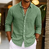 economico Casual da lavoro-Per uomo Camicia Camicia di lino Camicia Estiva Abbigliamento da spiaggia Camicia con Bottoni Semplice Vacanza Casuale Nero Rosa Blu marino Verde Manica Lunga Collo ripiegato Primavera &amp; Estate
