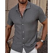 economico camicia da uomo con bottoni-Per uomo Camicia Camicia Estiva Camicia casual Camicia da Spiaggia Camicia con Bottoni Marrone Scuro Nero Bianco Verde chiaro Blu Manica Corta Semplice Bavero Vacanza Camicia hawaiana Abbigliamento
