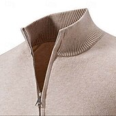 levne pánský svetr cardigan-Pánské Svetr Cardigan Oříznutý svetr Svetr na zip Pletený svetr Rýhovaný Plést Běžné topy Zapni Bez vzoru Stojáček Módní Klasické Dovolená Denní nošení Oblečení Podzim Zima Černá Bordó S M L