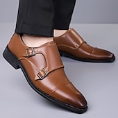 abordables Officiel-Chaussures habillées en cuir à double boucle pour homme – élégantes chaussures de soirée marron pour mariages, tenues de bureau et cérémonies