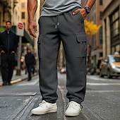 preiswerte Sweatpants-Herren Fleecehose Jogginghose Hose Cargo-Jogginghose Elastischer Bund Kordelzug Mehrere Taschen Einfarbig Winddicht Außenbereich Volle Länge Lässig Täglich Urlaub Mode Schwarz Weiß