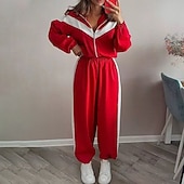 رخيصةأون بدلات رياضية-نسائي بدلة رياضية بنطلونات بنطلون رياضي رباط جيب ألوان متناوبة أطقم ملابس رياضية الربيع أسود أحمر الصالة الرياضية تدريب ركض خصر عالي ضد الهواء خفة الوزن رطوبة فتل كم طويل رياضة ألبسة رياضية مرن نسبياً