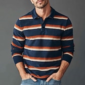 abordables Polo de golf pour homme-Homme Rayures horizontales Polo de rugby manche longue Polos Chemises à Col Vêtements de sport Occasionnel École Extérieur Athleisure Impression 3D Printemps Automne Hiver Jaune Bleu Violet