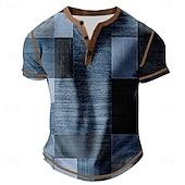 billige Geometrisk-Herre Ruter Fargeblokk Henly-skjorte T-skjorter Kortermet Årgang Mote Designer utendørs Avslappet Daglig Vår &amp; Vinter Brun Grå Grønn Navyblå Henley Henley T-skjorte