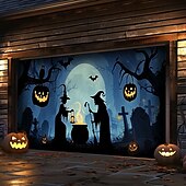 preiswerte Halloween Dekoration-Halloween Außen Garagentor Abdeckung Hexe Kürbis Skelette Banner Große Wandteppich Kulisse Dekoration für Urlaubs Außen Garagentor Zuhause Wand Dekorationen