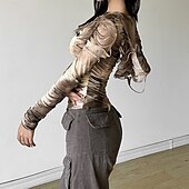 olcso Női Egyszerű Felsők-Női Nyári felsők Wrap Crop Top Színátmenet Napi Stílusos Alkalmi Hosszú ujj Kapucni Normál felsők Munka Napi Szabadság Fodrozott Nyomtatott Khakizöld Tavasz Ősz