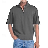 tanie Męska klasyczna koszulka polo-Męskie Koszulki polo Koszulka polo z suwakiem 1/4 Dzienne zużycie Randka Quarter Zip Krótki rękaw Moda Podstawowy Równina Zamek Lato Regularny Wino Czarny Biały Granatowy Fioletowy Brązowy Koszulki