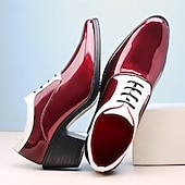 economico Semi-formale-scarpe oxford da uomo in finta pelle verniciata – scarpe eleganti stringate rosse e bianche con tacco a blocco, calzature formali eleganti per matrimoni, feste e spettacoli teatrali