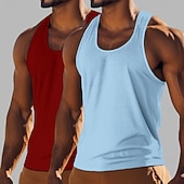 cheap Tops de ginásio-Men's Tank Top Vest Undershirt Sleeveless Shirt Sleeveless Crewneck Scoop Neck Summer Solid Color Plain Fashion Classic Casual 2 Piece Multi-pack Casual Gym Street Royal Blue+Black Top Tee for Men
