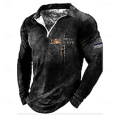 abordables Polo vintage pour hommes-Homme Graphique Croix Polo manche longue Demi-zip ancien Décontracté Quotidien Athleisure Décontracté Quotidien Zip Up Printemps Automne Hiver Gris foncé