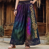 billiga breda ben och hög midja-Dam Brett skaft Byxor Palazzo byxor Mode Boho Fullängd Hög midja Grafiska tryck Elastisk midja Snörning Mönster Mateial som andas Bekväm Gata Dagliga kläder Utekväll Purpur Vår Höst Normal
