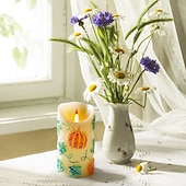 abordables Bougies lumineuses-1/2 paquet 15 * 7cm bougie électronique de simulation LED en relief bougie en cire de paraffine tête de flamme vacillante Halloween Thanksgiving en forme de citrouille lumière d&#039;ambiance de fête