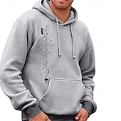 billige grunnleggende hettegensere for menn-Herre Hattetrøje Kakifarget lysegrå Grå Med hette Trykt mønster Lomme Sport &amp; Utendørs Daglig Ferie Polyester Grunnleggende Fritid Bohem Vår Høst Klær Gensere Gensere