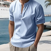 economico Vacanza-Per uomo Camicia Camicia di lino Camicia popover Camicia casual Camicia di cotone Semplice Vacanza Streetwear Nero Bianco Cachi Azzurro Manica Corta Colletto alla coreana Estate Abbigliamento