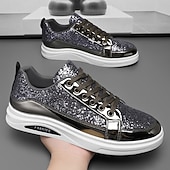 preiswerte Lässige Sneakers-Herren-Sneaker mit goldenem Glitzer, lässige Modeschuhe für Streetwear-Partys und Feiertagsveranstaltungen