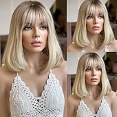 abordables Pelucas delanteras del cordón de cabello natural-Peluca Cabello virgen sin procesar Cierre 5x5 Cierre 4x13 Cabello Brasileño Recto Rubio Bob corto Con flequillo Mujer Densidad 130% 150% Cabello Ombre Entradas Naturales 100% Virgen Sin cola