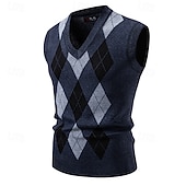 halpa miesten villapaita-Miesten Neulos Neulepusero Joustin Neuloa Tavalliset topit Kudottu Tiukka Argyle V kaula-aukko Neuleet Vintage Kausaliteetti Arki-asut Vaatetus Syksy Musta Laivaston sininen M L XL
