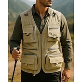abordables Vestes-Homme Gilet de pêche Gilet multifonctionnel Sans manches Veste Extérieur Léger Respirant Fermeture éclair Polyester Noir Blanche Vert Véronèse Chasse Pêche Escalade