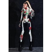 levne Kostýmy pro páry a skupiny-Lebka, kostra, cukrová lebka, body, halloween, skupinové kostýmy pro páry, celotělový kombinéza, strašidelný kostým pro pány, ženy, chlapce, děti, dospělé, představení, párty, klub, halloween,