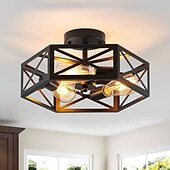 economico Lampade da soffitto-Lampada da soffitto nera a filo, lampadari moderni in stile fattoria con gabbia esagonale in metallo, lampada da soffitto industriale per cucina, corridoio, bagno, ripostiglio, 3 luci