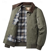 preiswerte Herrenjacken &amp; Herrenmäntel-Herren Bomberjacke Freizeitjacke Urlaub Täglich Tasche Frühling Herbst Einfach Mode Klassisch Revers Regulär Schwarz Kamel Armeegrün Beige Jacken