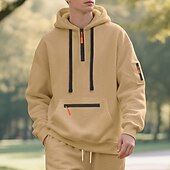 abordables sudaderas basicas hombre-Hombre Sudadera Sudadera con capucha y cremallera de un cuarto Sudadera con capucha de lana Negro Blanco Azul Marino Caqui Gris Claro Con Capucha Plano Bolsillo Cremallera de un cuarto Deporte Diario