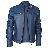 abordables Veste en simili-cuir-Homme Veste en Similicuir Veste moto Blouson de Moto Vacances Quotidien Coupe-vent Chaud Fermeture éclair Automne Hiver Uni Mode Classique Col montant Régulier Noir Rouge Bleu Roi Bleu Vert foncé