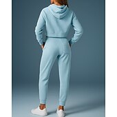 abordables Survêtements-Femmes Ensemble Survetement Jogging Pantalon Sweat-shirt à enfiler Cordon de serrage À capuche Couleur Unie Ensemble Vêtements Printemps Gris foncé Noir Salle de sport Extérieur Course Taille haute