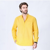 voordelige Heren Elite Overhemden-Voor heren Overhemd Zwart Wit Geel Rood Donker Marine Lange mouw Effen opa kraag School Formeel Kleding minimalistische
