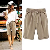 billiga Bermudashorts-loungeshorts för kvinnor i ren färg elastisk midja med dragsko enkel avslappnad komfort hem daglig semester ventilerande ficka fempunktsbyxor