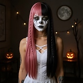 economico Parrucche da festa-parrucca lunga e liscia rosa e nera per donna – cuffia per testa intera, parrucca da modella realistica, perfetta per cosplay di Halloween, moda e uso quotidiano