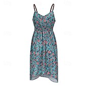 billiga Bohemklänningar-Dam Mini klänning Slipklänning Boho-klänning Västerländsk klänning Mode Klassisk Modern Utomhus Semester Helgdag Normal Blomma Ärmlös Smala axelband Grön Sommar