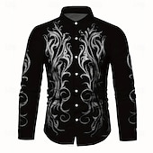 abordables Día de los Muertos Disfraz-Hombre Fuego Traje de Halloween Día de los muertos Camisa Abotonar la camisa Camisa de vestir informal Manga Larga Moda informal Vacaciones Diario Ropa de calle Verano Primavera Cuello Vuelto