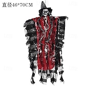 levne Halloween-Halloweenské dekorace do exteriéru - halloweenská animatronická závěsná dekorace lebky ducha se zářícíma očima, halloweenské strašidelné rekvizity a párty dekorace, vhodné pro vnitřní i venkovní