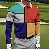 halpa Miesten golfpoolopaita-Miesten Väripalikka Polo Urheilu poolopaidat Pitkähihainen Poolopaidat Kauluspaidat Urheiluasut Urheilu- ja treenivaatteet 3D-tulostus Kevät Syksy Talvi Sateenkaari