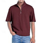 tanie Męska klasyczna koszulka polo-Męskie Koszulki polo Koszulka polo z suwakiem 1/4 Dzienne zużycie Randka Quarter Zip Krótki rękaw Moda Podstawowy Równina Zamek Lato Regularny Wino Czarny Biały Granatowy Fioletowy Brązowy Koszulki