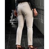 preiswerte Schlank-Herren Anzughose Slim Fit Hose Chinos Tasche Knöpfe Einfach Komfort Formell Party Arbeit Mode Klassicher Stil Schwarz Dunkelblau Mikroelastisch
