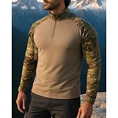 economico Cime-Per uomo Felpa con mezza zip Felpa militare Manica Lunga Collo alla coreana Top Esterno Traspirante Misto Cotone Mimetico Grigio scuro pitone nero Nero Viaggio Corsa