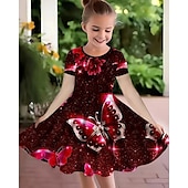 halpa 3D-perhosmekko-Tyttöjen 3D Perhonen Kukka Mekko Lyhythihainen Kesä Kevät Loma Päivittäin Pyhäpäivä Prinsessa Kaunis Makea Lapset 4-12 vuotta Rento mekko A linjainen mekko Polvipituinen Normaali