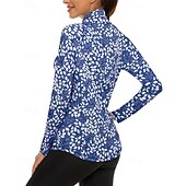 Χαμηλού Κόστους Γυναικείο πουκάμισο-Γυναικεία Άνθινο Φανέλα POLO Πουκάμισο τένις Μακρυμάνικο Στάμπα Τρίμηνο φερμουάρ Pullover Προστασία UV Ελαστικό Αναπνέει Τέννις Γκολφ Pickleball Γιακά με φερμουάρ Πουκάμισο Polo Ροζ Μπλε Γκρίζο